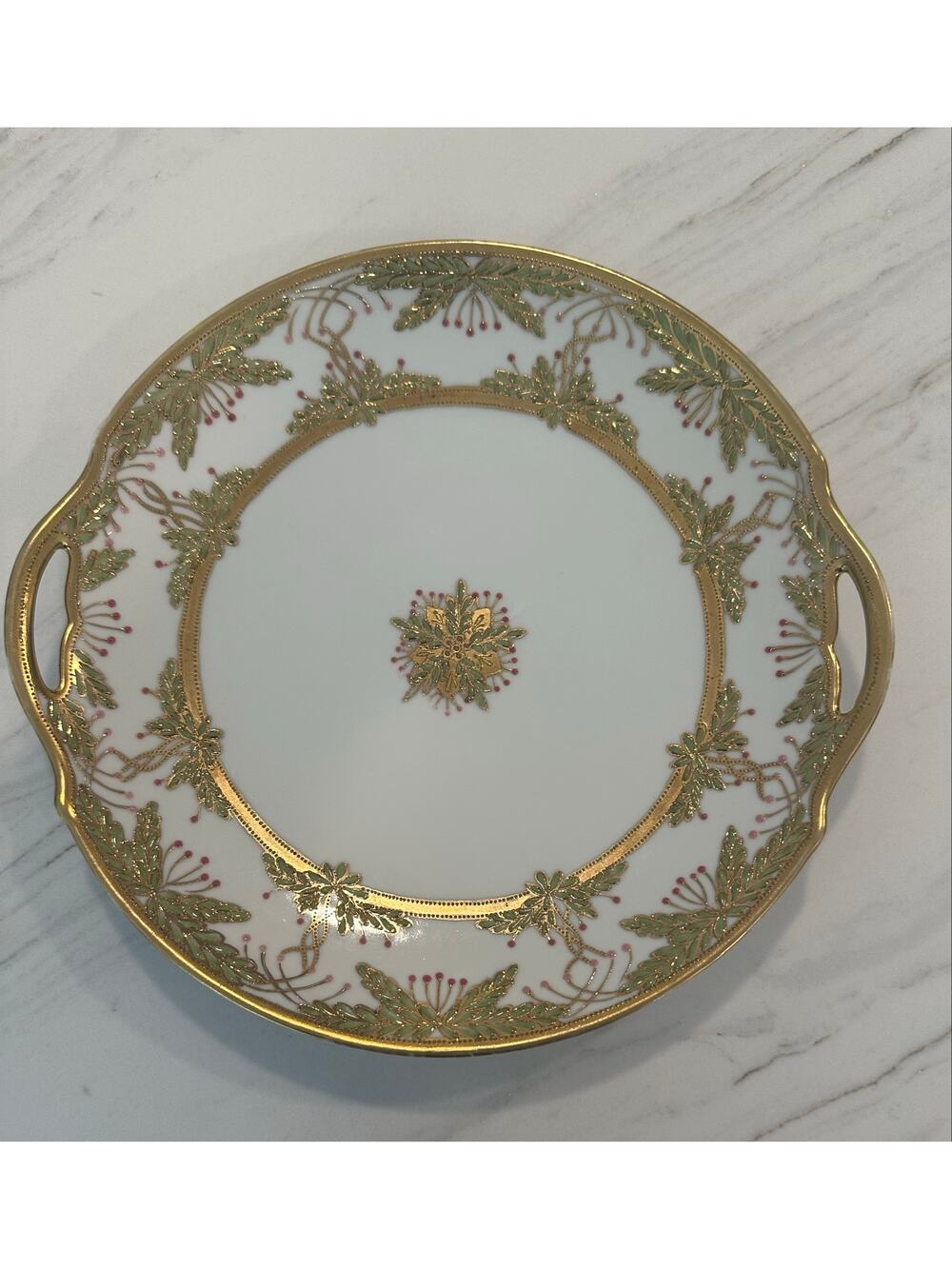 Antique RC Nippon Hand Painted Moriage Gold Leaf Handled Cake Plate 1891–1921